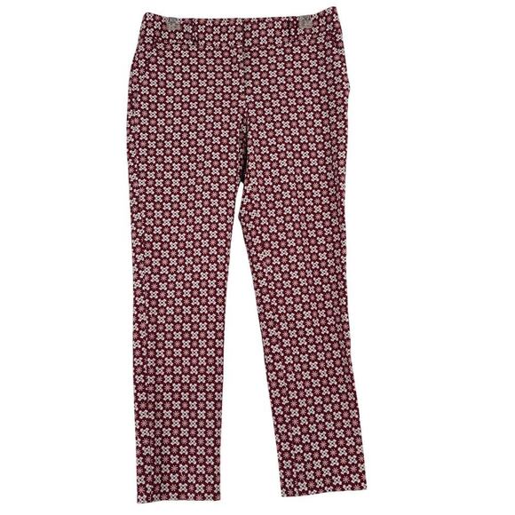 Ann Taylor Loft Julie Skinny Ankle Pant Size 8 Red Gray Print High Rise Stretch - Picture 2 of 14